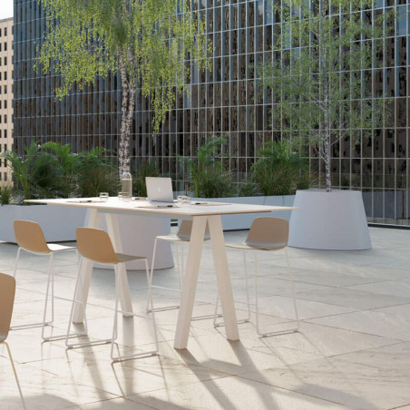 Maarten outdoor stool with skid base by Viccarbe in a terrace | Aiure