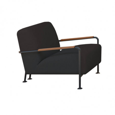 Colubi outdoor design armchair by Viccarbe in black colour with wooden armrests | Aiure