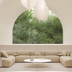Mesa baja de diseño exterior Maarten de Viccarbe, color blanco en un salón| Aiure