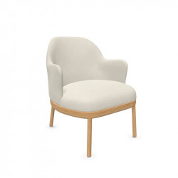 Aleta wooden design armchair with armrests by Viccarbe, cream colour and matt oak base| Aiure