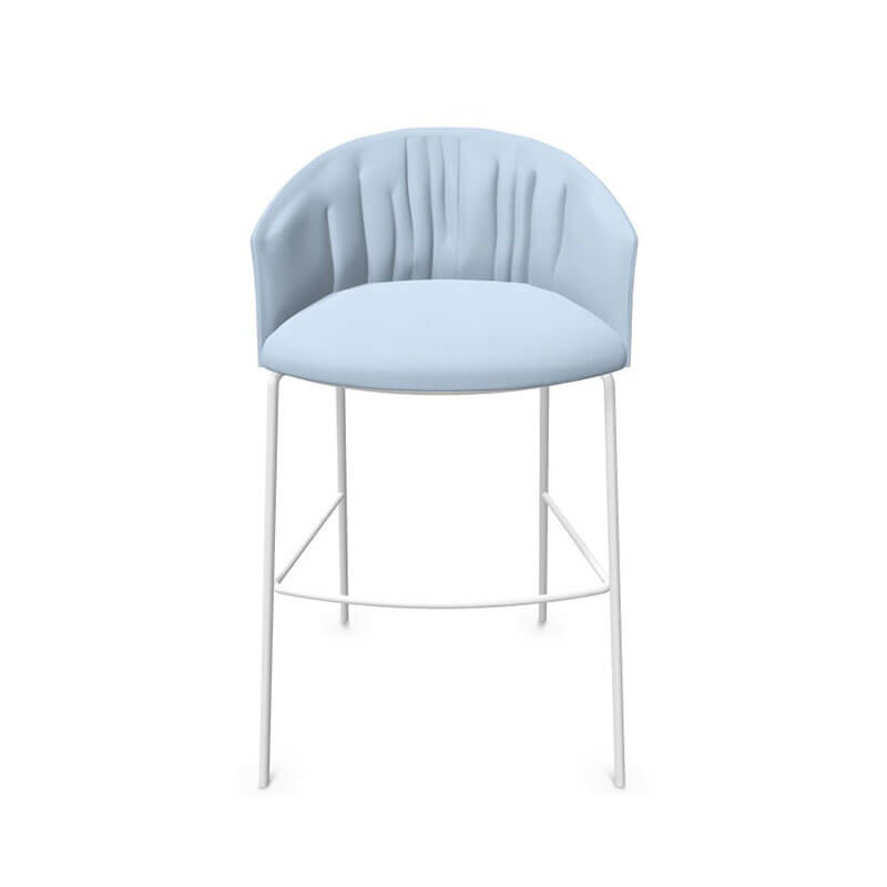Soft upholstered bar stool by Viccarbe baby blue, white base | Aiure