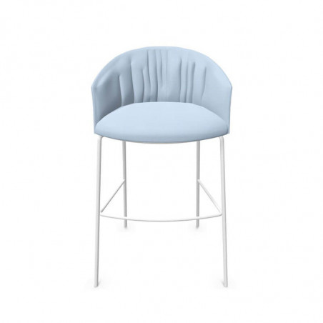Soft upholstered bar stool by Viccarbe baby blue, white base | Aiure