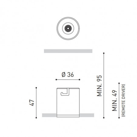 Dimensions of the Shot Light Trimless downlight by Arkoslight | Aiure
