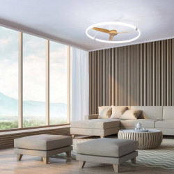 White and wooden Nepal ceiling fan in living room by Mantra | AiureDeco