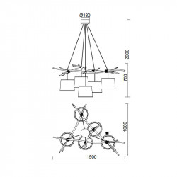 Dimensions of the Sabina ceiling lamp 5 lights | Aiure