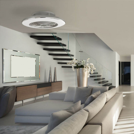 Silver Alisio fan by Mantra installed in living room | AiureDeco