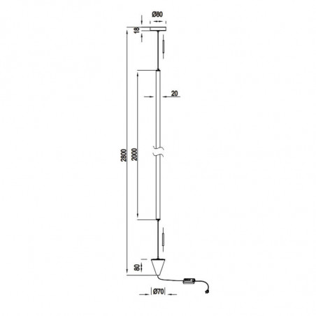 Dimensions of the Vertical suspended floor lamp by Mantra | Aiure