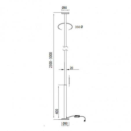 Measurements of the Mantra Aiure Vertical suspended dimmable floor lamp