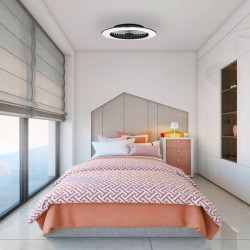 Mantra XL black ceiling fan in a room | AiureDeco