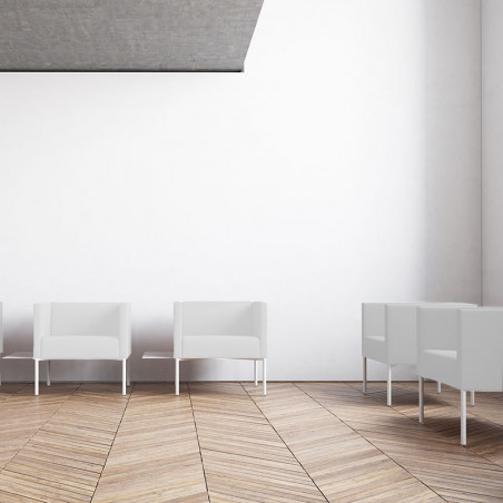 Design armchair Brix by Viccarbe - White on a white base in a hall - fireproof| Aiure