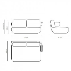 Levitt designer sofa by Viccarbe data-sheet 152cm | Aiure