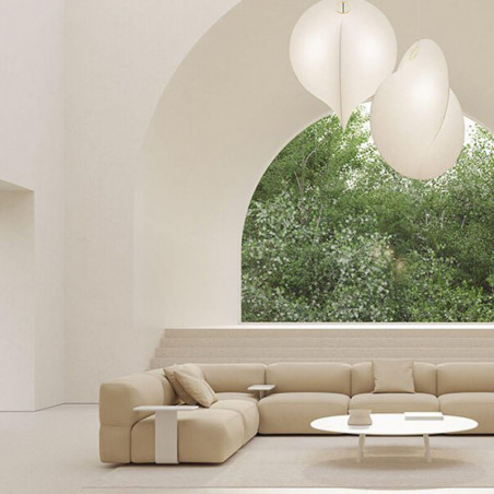 Combination of several fireproof sofas from Viccarbe's beige Savina collection | Aiure