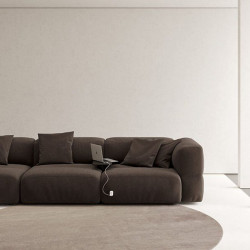 Customisable and fireproof sofa from Viccarbe's Savina collection in chocolate colour | Aiure