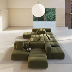 Combination of the fireproof sofas of the Savina collection by Viccarbe in green colour | Aiure