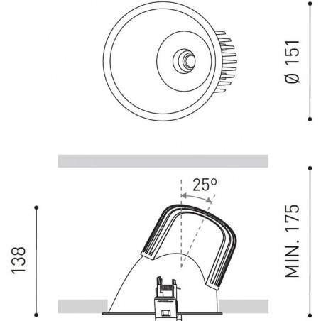 Dimensions of the LED downlight Lex Eco Asymmetric 21.5W Tunable White by Arkoslight | Aiure