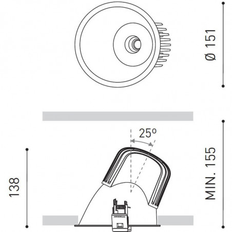 Dimensions of the 20W Dim to warm LED downlight Lex Eco by Arkoslight | Aiure