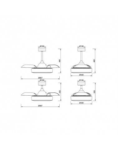 Small ceiling fan LED with hinged blades Coin technical details | Aiure