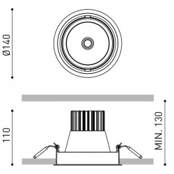 Dimensions of the Arkoslight Wellit L LED recessed spotlight | Aiure