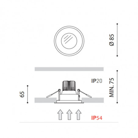 Dimensions of the Drop Micro Trans downlight by Arkoslight | Aiure