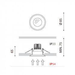 Dimensions of the Drop Micro Trans  7.5W downlight by Arkoslight | Aiure