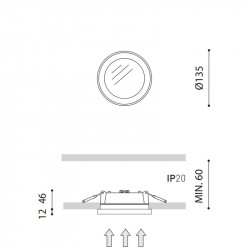 Dimensions of the Arkoslight Stram Mini IP54 Downlight | Aiure