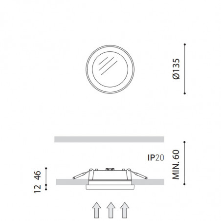 Dimensions of the Arkoslight Stram Mini IP54 Downlight | Aiure