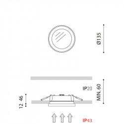 Dimensions of the Arkoslight Stram Mini IP43 Downlight | Aiure