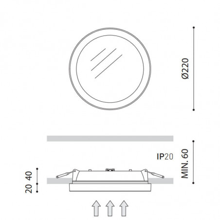 Dimensions of the Stram Prismatic 15.5W downlight by Arkoslight | Aiure