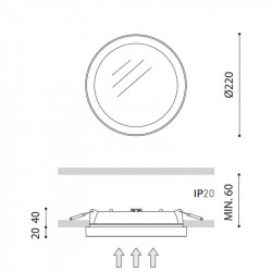 Dimensions of the Stram Prismatic 22W downlight by Arkoslight | Aiure