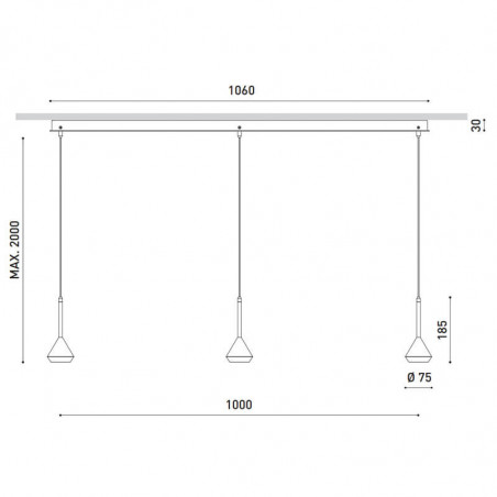 Dimensions of the Spin 3 Surface lamp 2 metres | Aiure