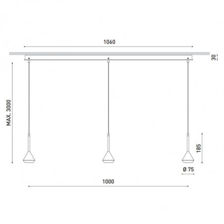 Dimensions of the pendant lamp Spin 3 Surface 3 metres by Arkoslight | Aiure