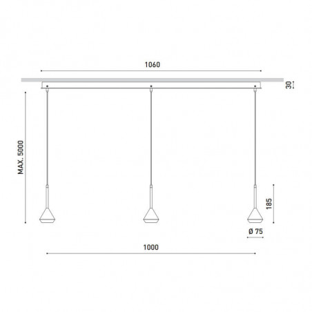 Measurements of the pendant lamp Spin 3 Surface 5 metres by Arkoslight | Aiure