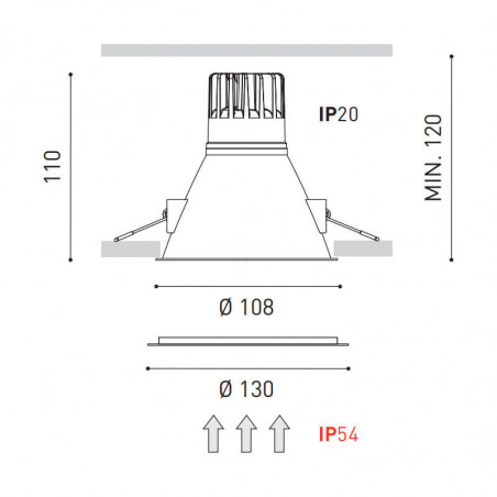 Dimensions of the Swap XL 7W IP54 downlight by Arkoslight | Aiure