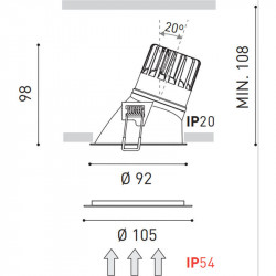 Dimensions of the Swap L Asymmetric IP54 downlight by Arkoslight | Aiure