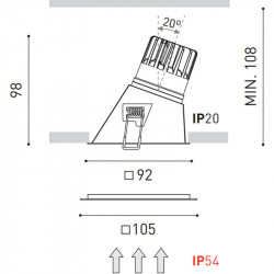 Dimensions of the Downlight  Swap Square Asymmetric 7W - IP20 by Arkoslight | Aiure