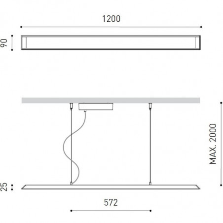 Dimensions of the Slimgot 120 LED suspension lamp by Arkoslight | Aiure