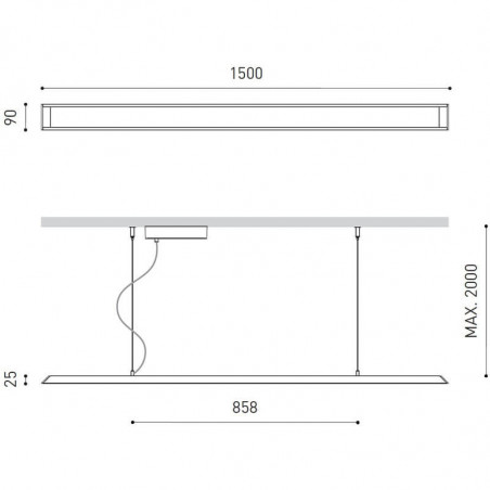 Dimensions of the Slimgot 150 LED suspension lamp by Arkoslight | Aiure
