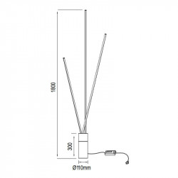 Dimensions of the Vertical 3-light floor lamp by Mantra | Aiure