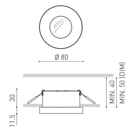 Dimensional drawing of the Arkoslight Puck Recessed M downlight | Aiure