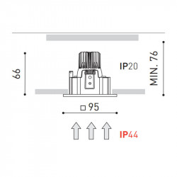 Dimensions of the LED Win IP44 7.5W downlight by Arkoslight | Aiure