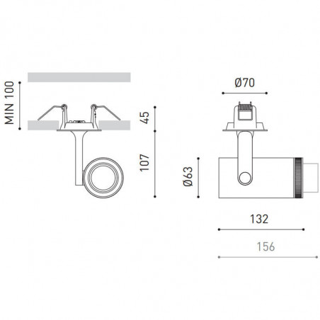 Dimensions of the LED Plus Recessed spotlight by Arkoslight | Aiure