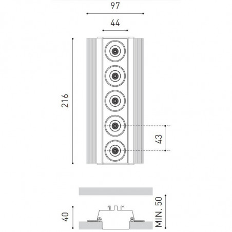 Dimensions of the downlight Black Foster Trimless 5 by Arkoslight | Aiure