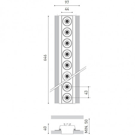 Dimensions of the downlight Black Foster Trimless 15 by Arkoslight | Aiure