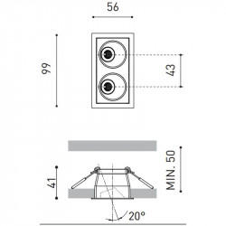 Dimensions of the Black Foster Asymmetric Recessed ceiling light by Arkoslight | Aiure