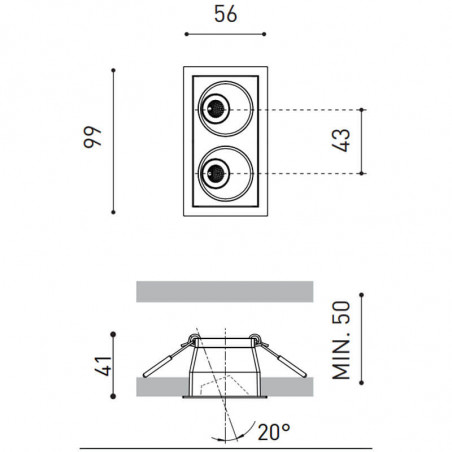 Dimensions of the Black Foster Asymmetric Recessed ceiling light by Arkoslight | Aiure