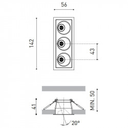 Measures of the Black Foster Asymmetric Recessed 3 downlight by Arkoslight | Aiure