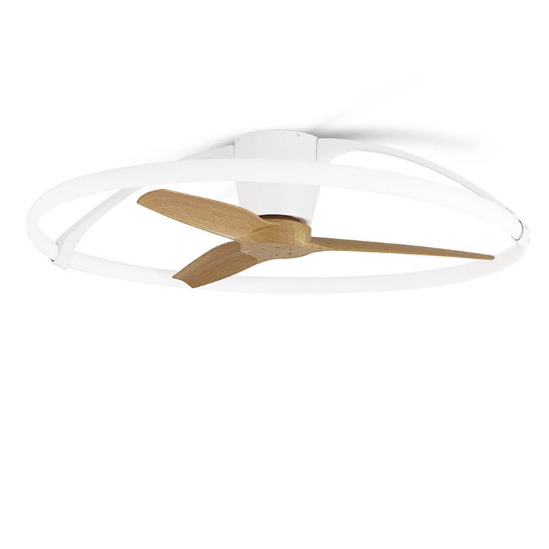Ceiling fan with light in white and wood by Mantra | Aiure