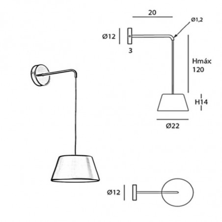 Measurements of the wall lamp Dona of the brand Ole by FM | Aiure