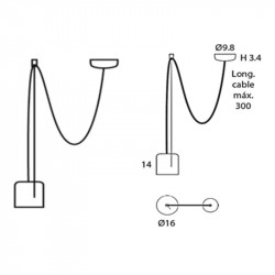 Drawing of the dimensions of the Paco one-light lamp by Ole by FM | Aiure