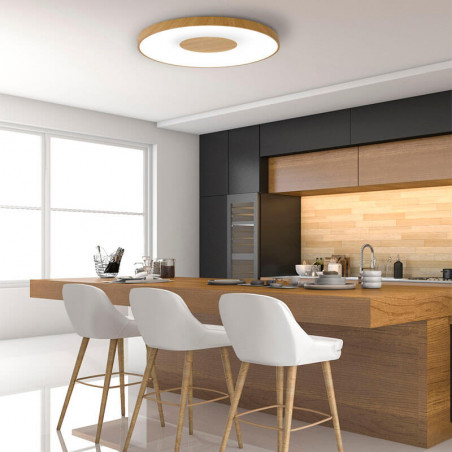 Wooden LED ceiling lamp Coin by Mantra in a kitchen | Aiure